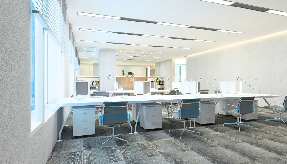 Bright, modern office space painted in Canton, OH by Frank Kaye Painting – commercial painting project for workplaces.

